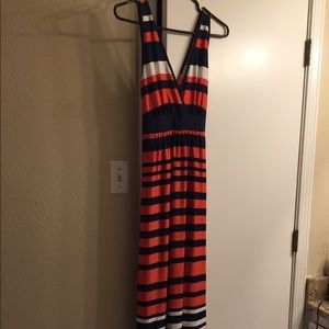 Orange and navy maxi dress